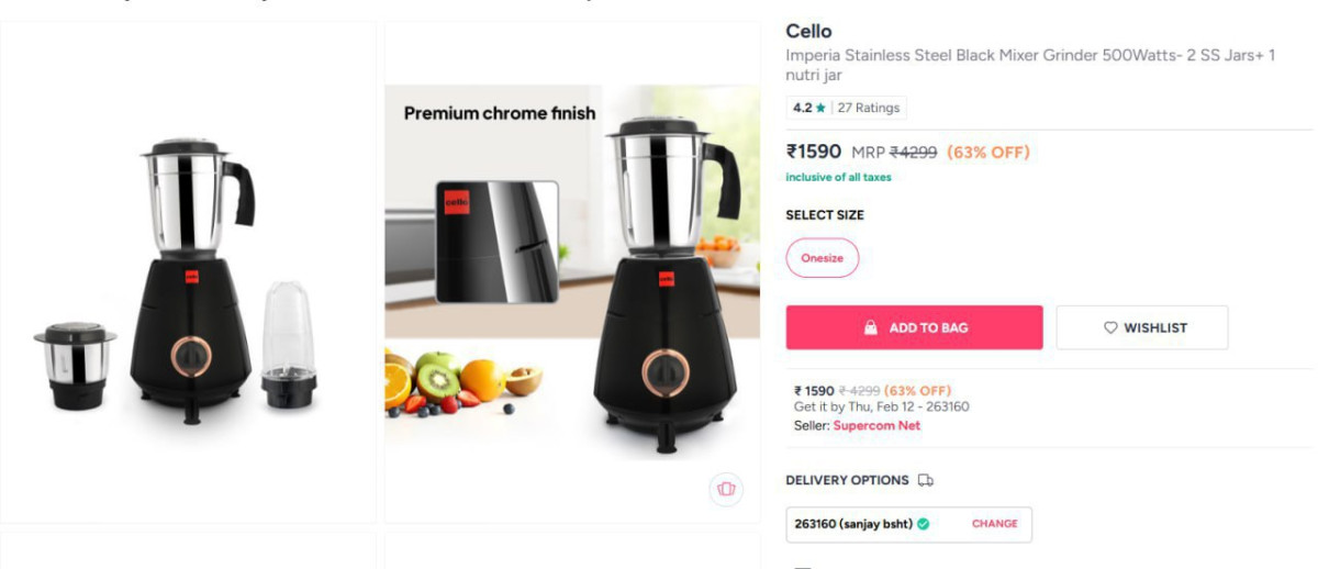 Cello Imperia Mixer Grinder 500w 15901519 Apply Coupon Homeflat20