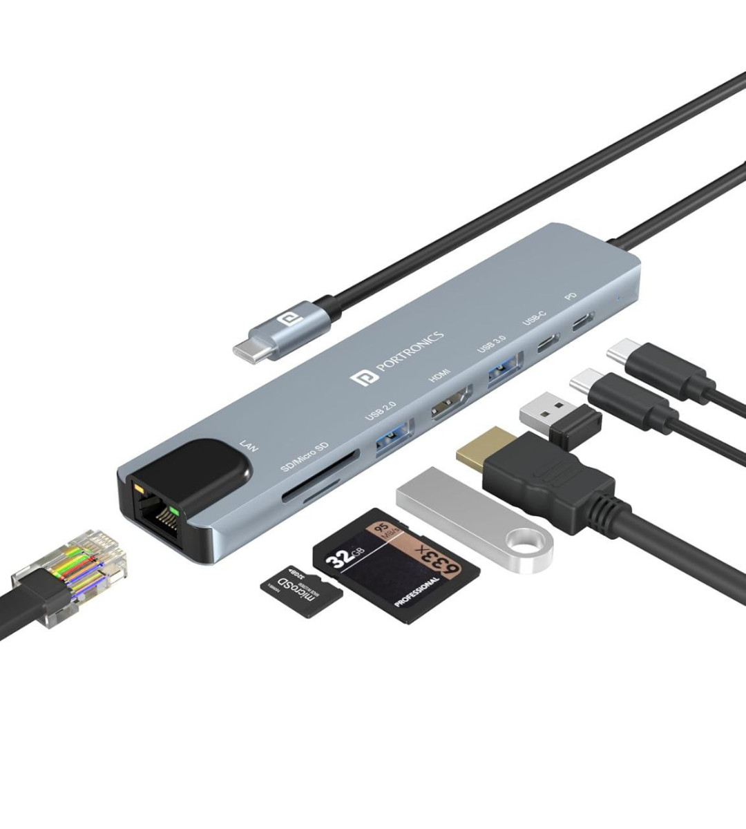 Grab 839portronics Mport 8 Usb-c Usb Hub Docking Station(8-in-1) With 4k 30