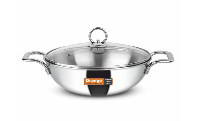 Range Triply Stainless Steel Deep Kadai With Glass Lid 2 0 Litresdeal 949