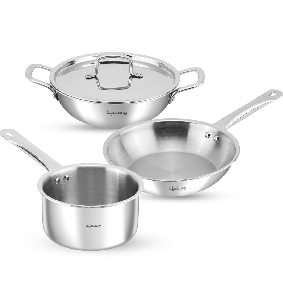Grab 2 099lifelong Triply Kadai Frypan Saucepan For Cooking Stainless Steel