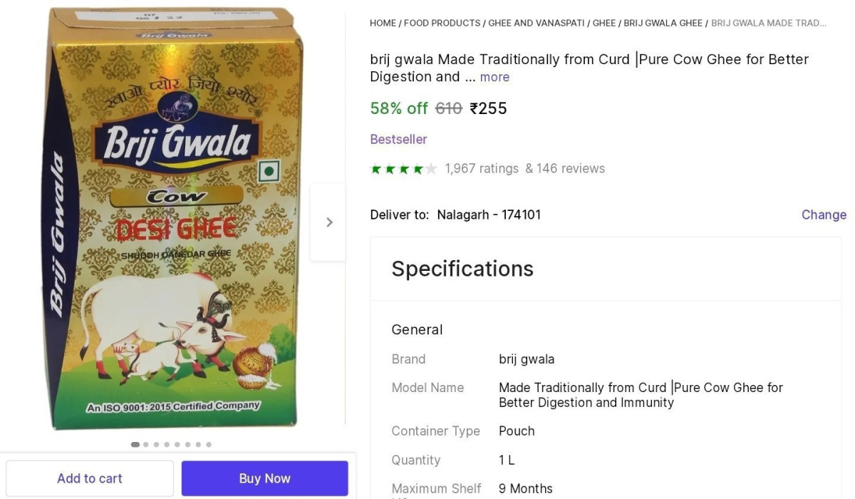 Brij Gwala Ghee (1000ml) At 255 More Deals Click Here Must Read