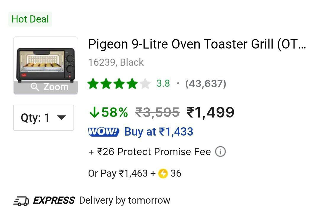 Pigeon 9-litre Oven Toaster Grill (otg) 1499