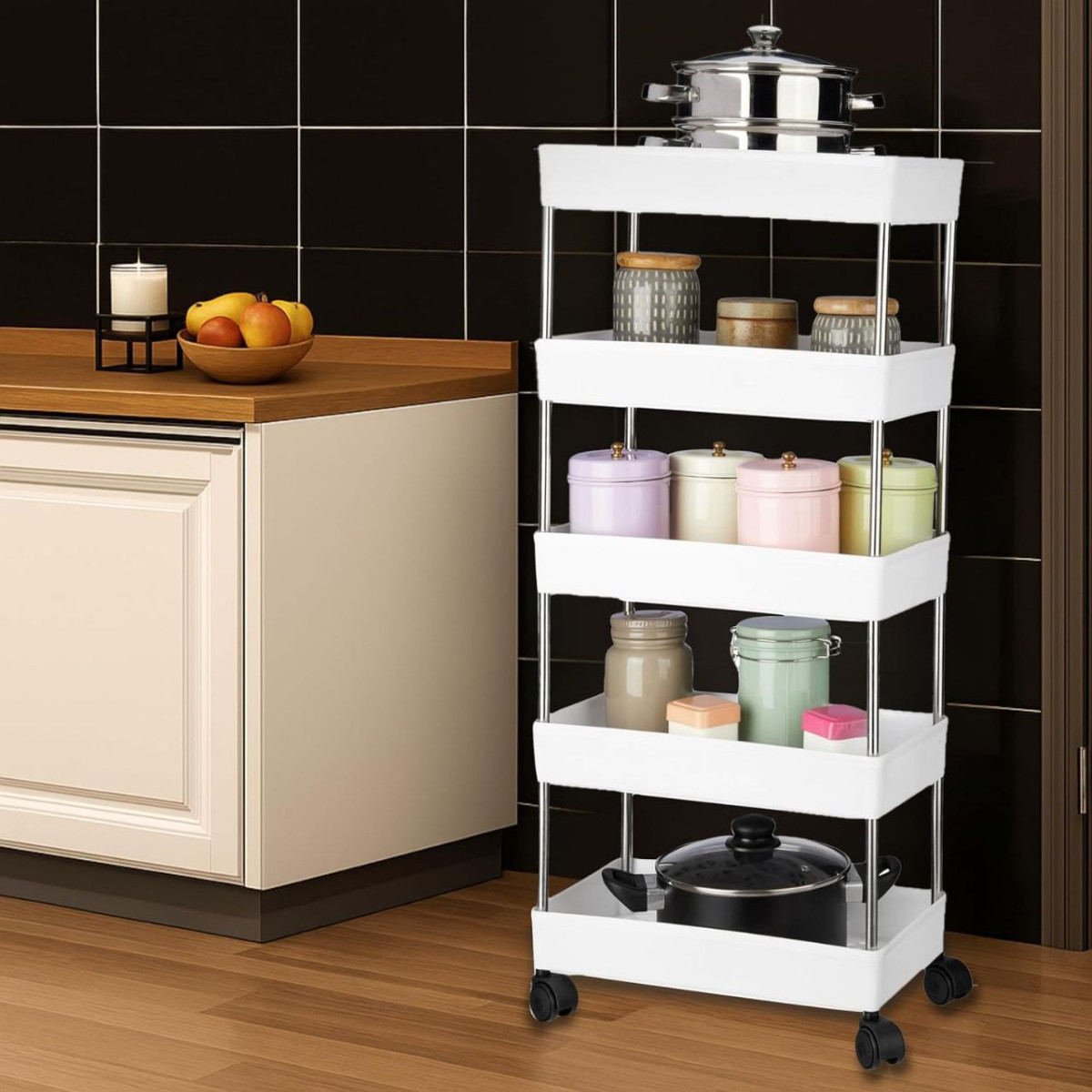 Grab 682solimo 5-tier Stainless Steel Kitchen Trolley Rack With Wheels