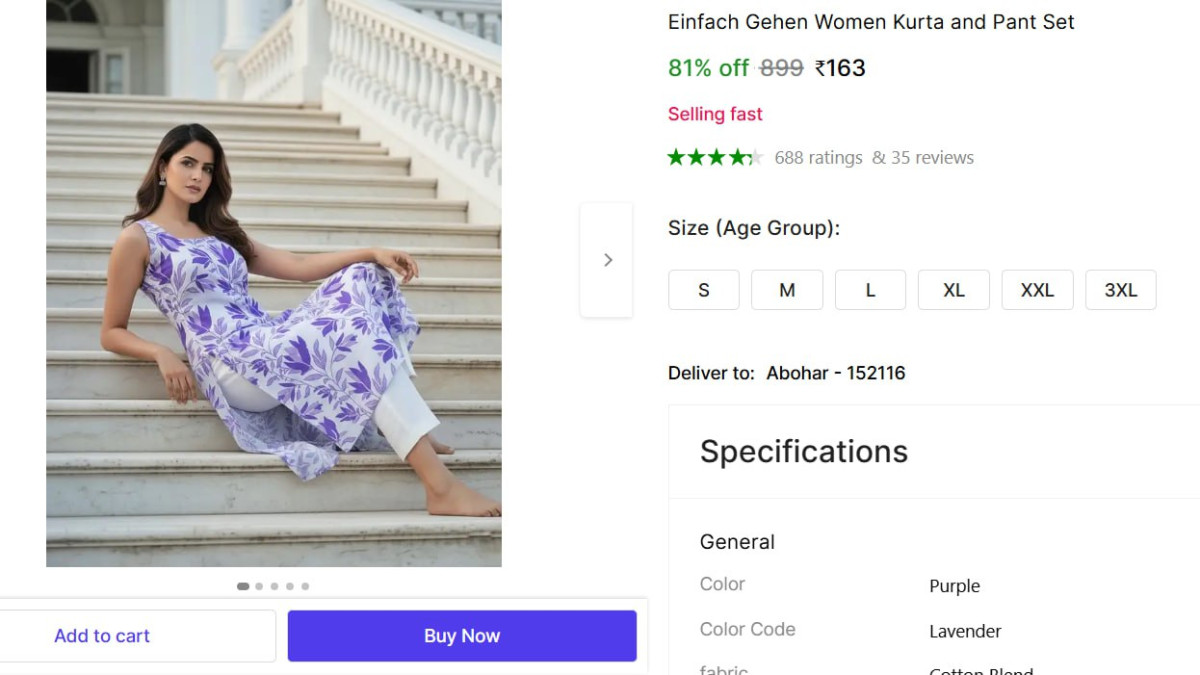 Women Kurta Pant Set 163 Size - S M