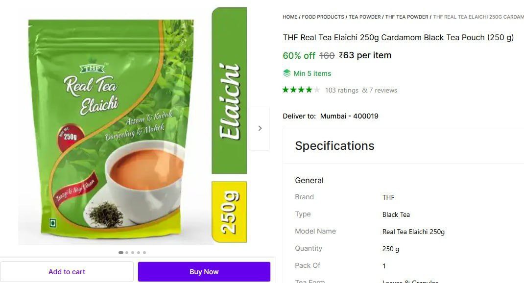 Thf Real Tea Elaichi 250g 63check Min Buy Quantity