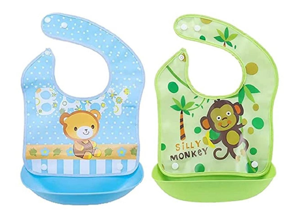 Babygo Silicone Baby Bibs Detachable Waterproof Apron Feeding Bibs Set Of 2