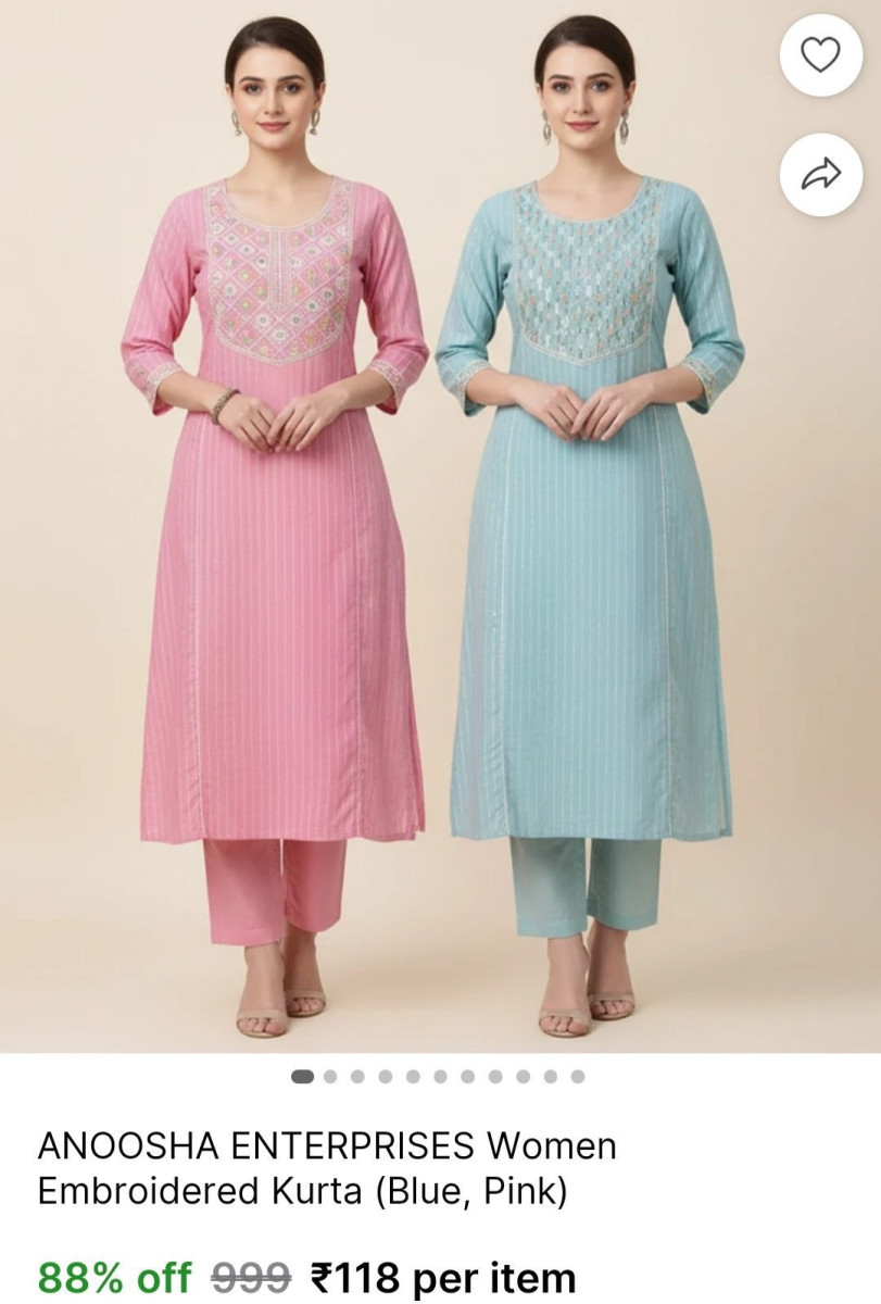 Women Embroidered Kurta 118 M L Xl