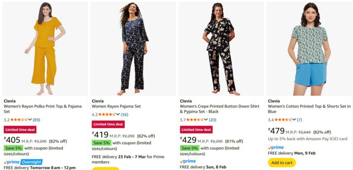 82 On Clovia Women S Clothingpyjama Set Nightwear Innerwear