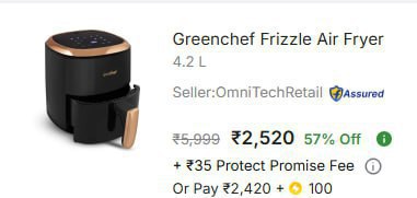 - Greenchef Frizzle Air Fryer At Rs 2520