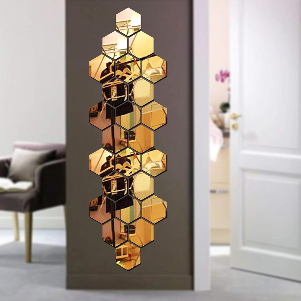Bikri Kendra Plastic - Hexagonal 24 Golden Mirror Stickers 164