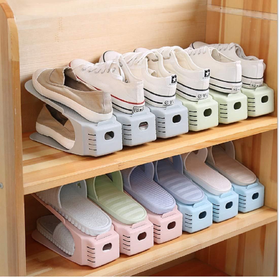 Plastic Shoe Slots Organizer Space Saver Double Deck Shoe Rack (set Of 10)