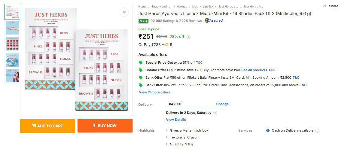 Just Herbs Ayurvedic Lipstick (16 Shades Pack Of 2) 251masterlink Click Her