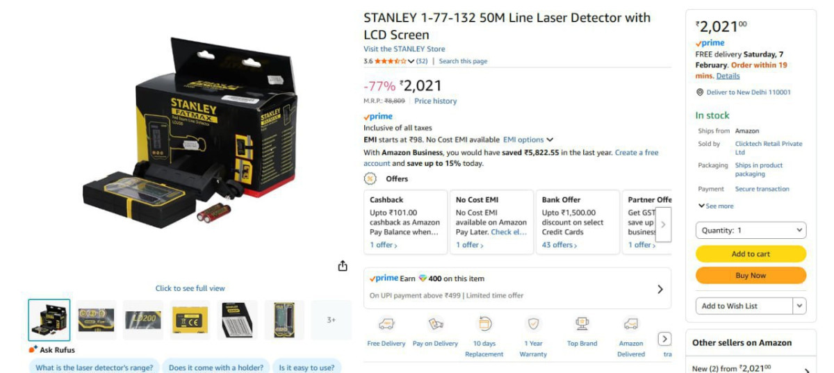 Stanley 1-77-132 50m Line Laser Detector With Lcd Screen 2021