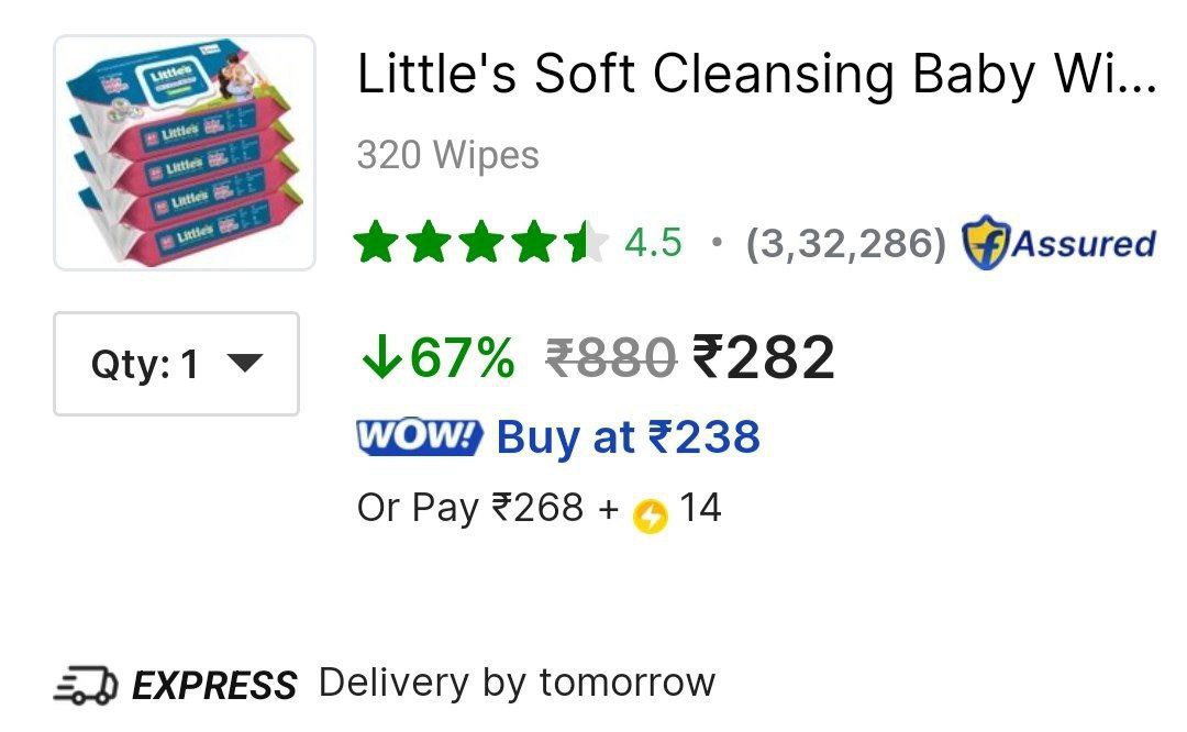 Loot Little S Soft Cleansing Baby Wipes ( 320 Pcs) 282offer Get Extra 75 On