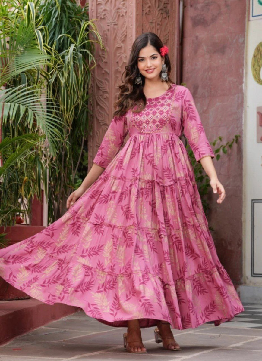 Women Embroidered Cotton Rayon Anarkali Kurta 353