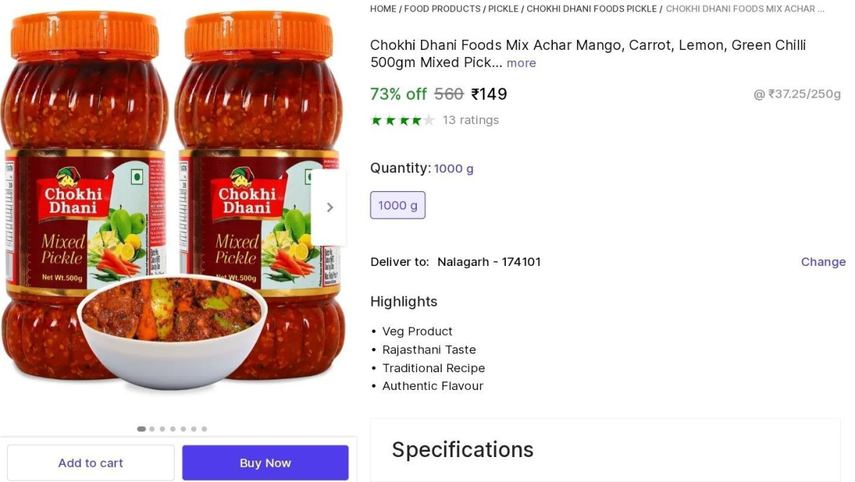 Chokhi Dhani Mix Pickle 1kg At 149