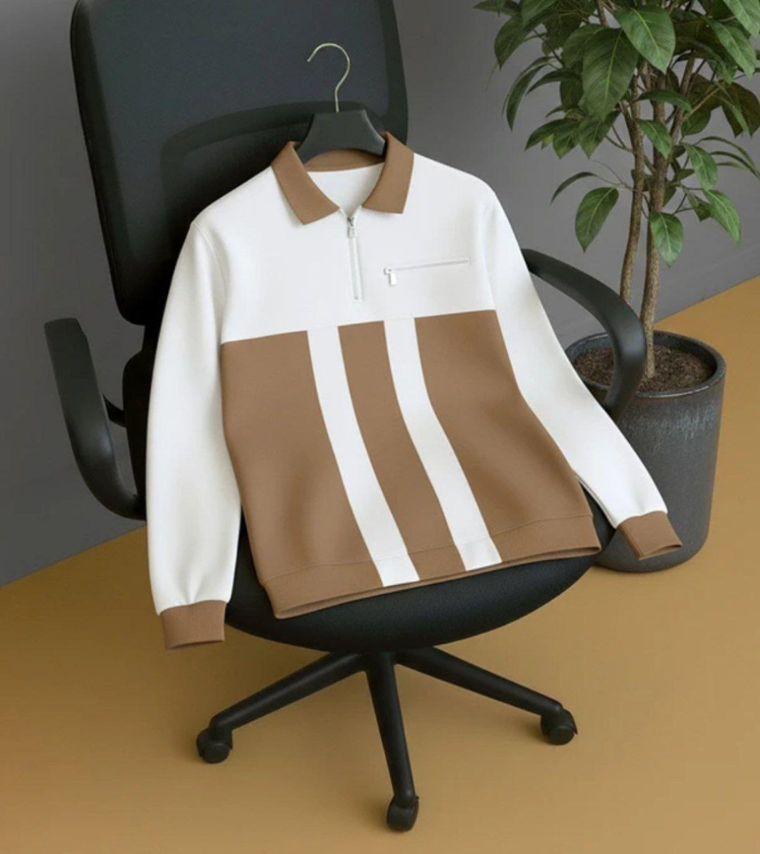 Grab Men Striped Printed Zip Neck Cotton Blend Beige White T-shirt At 345 -