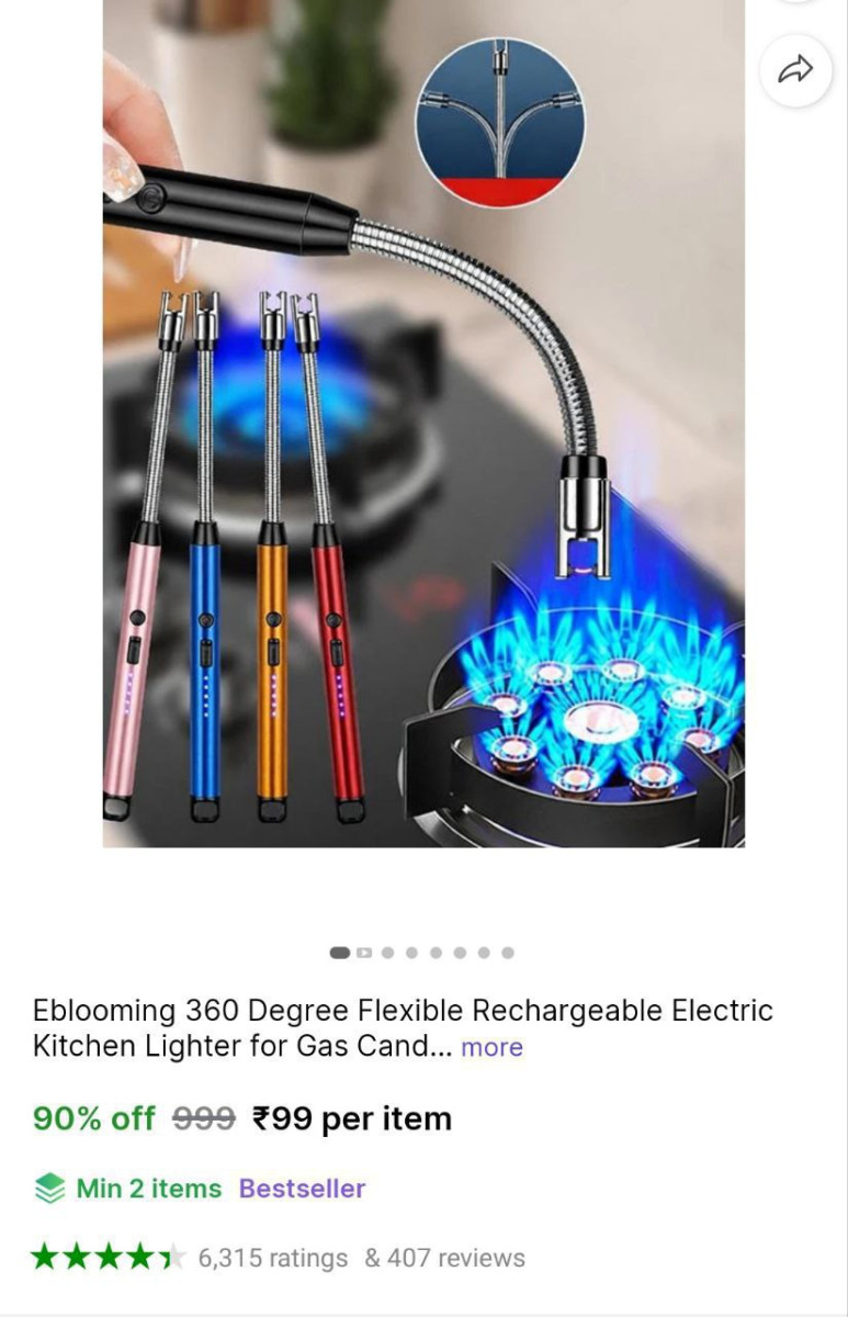 Rechargeable Electric Kitchen Gas Lighter 99 Min Buy - 2