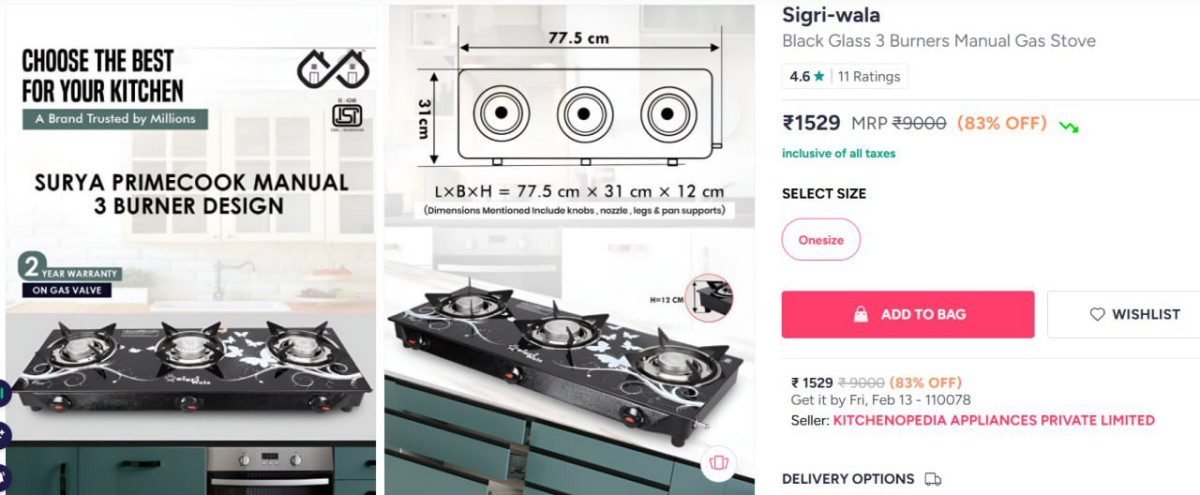 Myntra Sigri-wala Black Glass 3 Burners Manual Gas Stove At 1529 Link