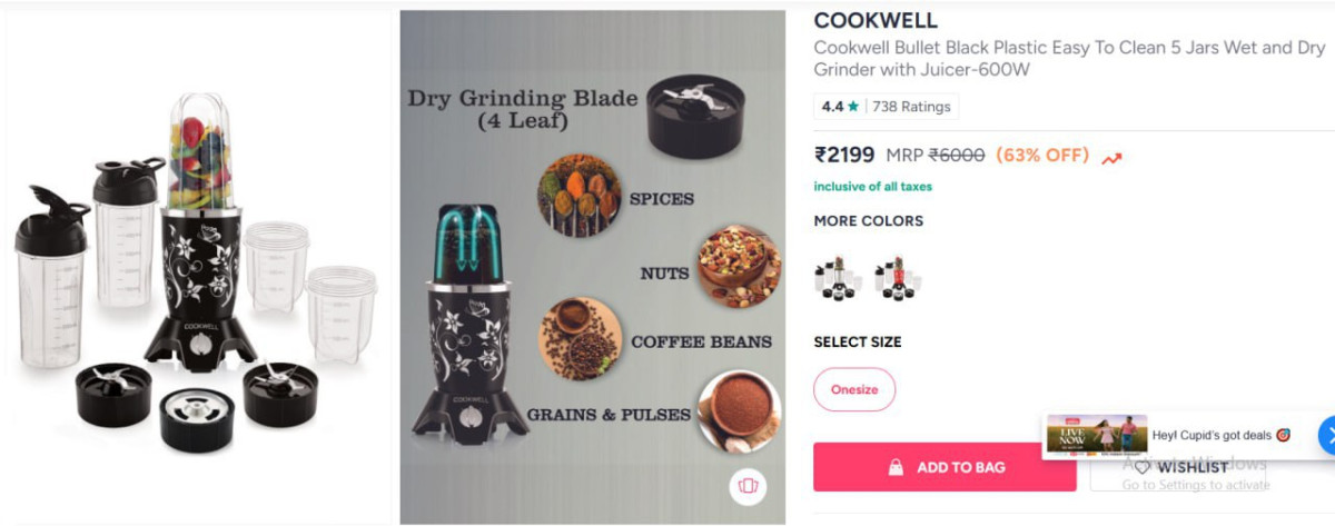 Myntra Cookwell Bullet Black Easy To Clean 5 Jars Wet And Dry Grinder With 