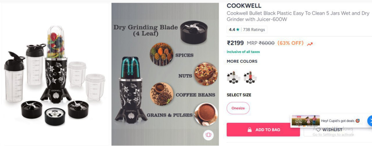 Myntra Cookwell Bullet Black Easy To Clean 5 Jars Wet And Dry Grinder With 