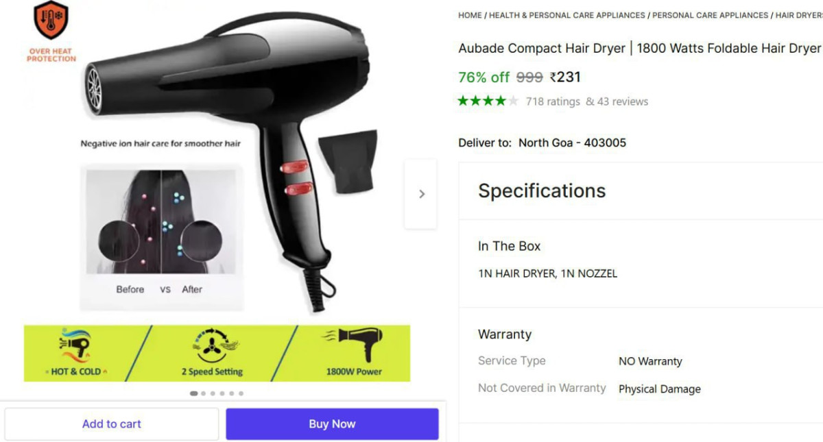 Watts Foldable Hair Dryer 231