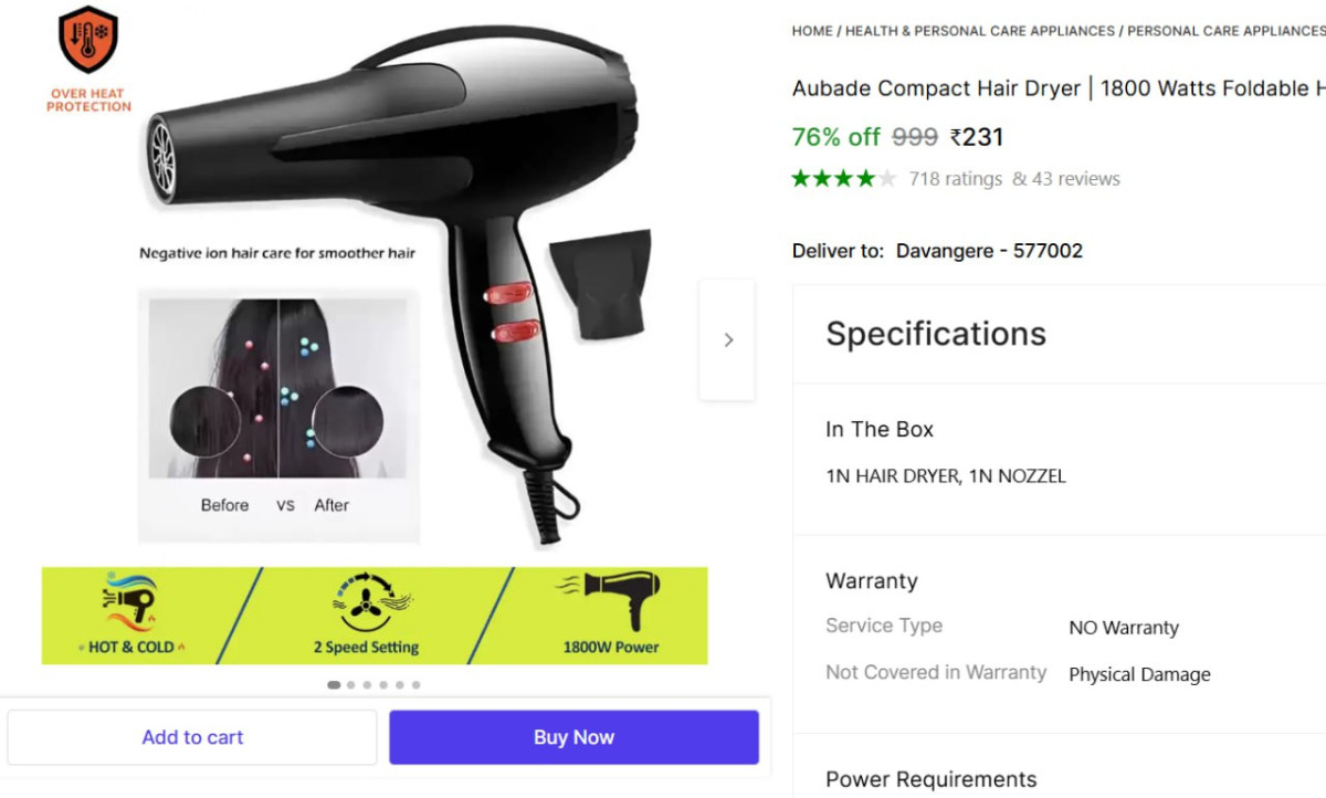 Watts Foldable Hair Dryer 231