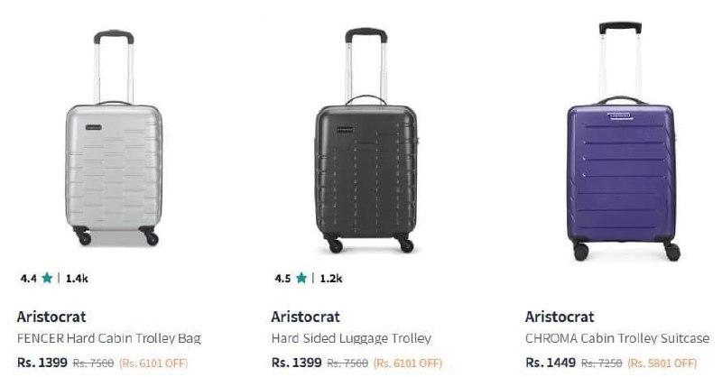 Myntra Aristocrat Trolleys 1399safari 8 W Hard Trolleys 1549wildcraft Troll