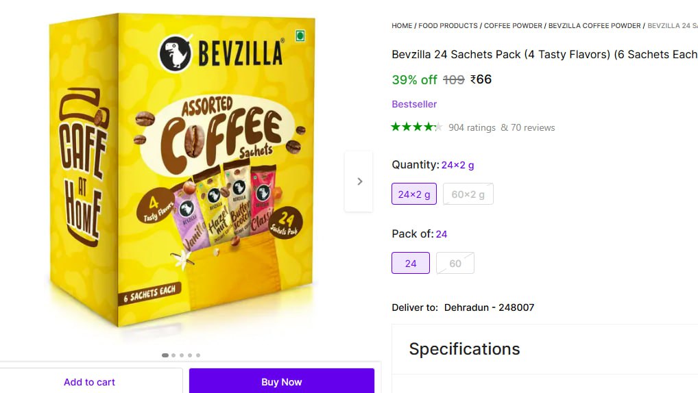 Bevzilla Coffee 24 Sachets 66
