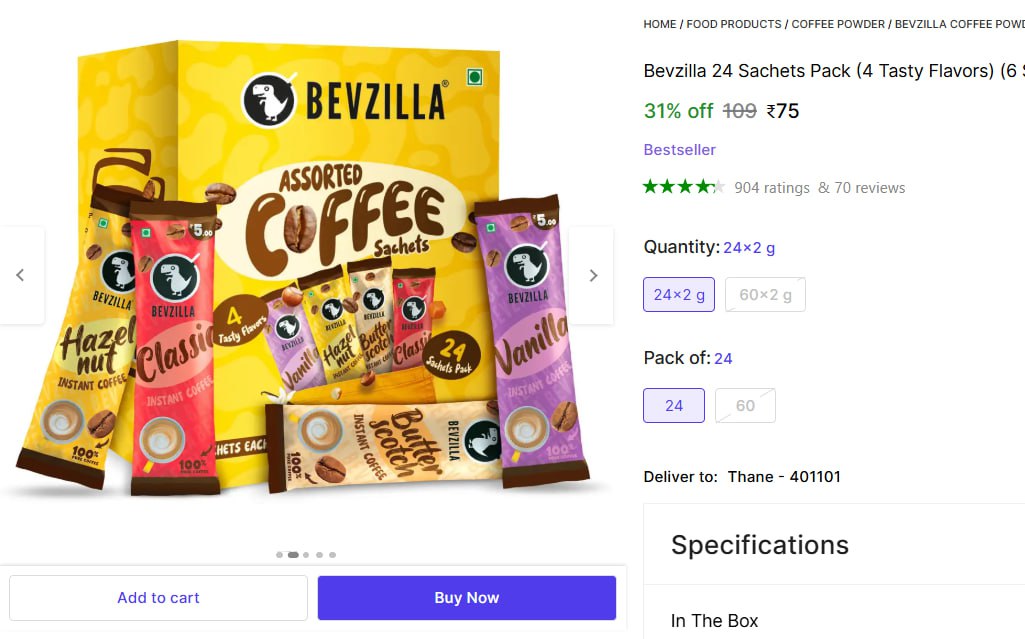 Loot Bevzilla 24 Sachet Coffee 75