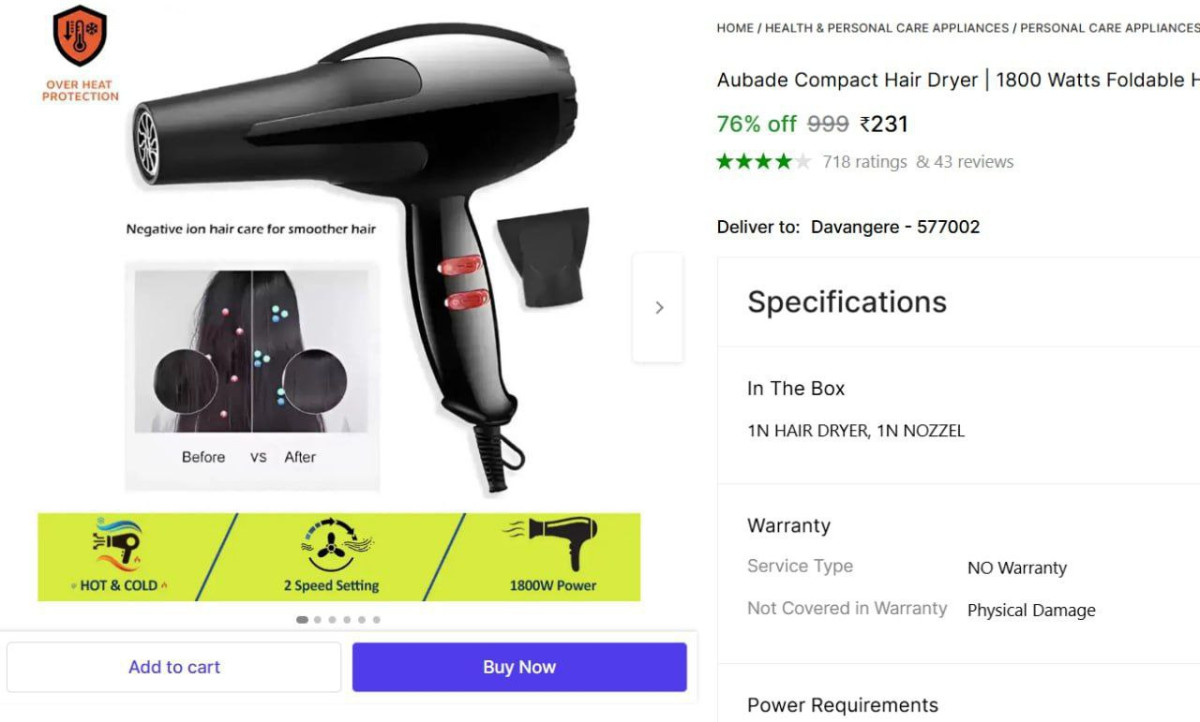 Watts Foldable Hair Dryer 231