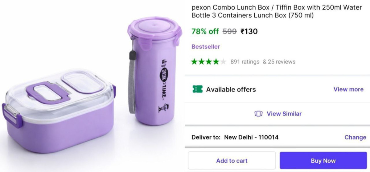 Grab Lunch Box With Bottle At 130