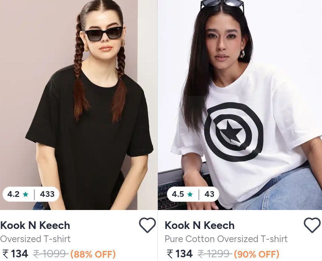 Myntra Oversized T-shirts Starts 134men S Women Click Here To Join All Deal