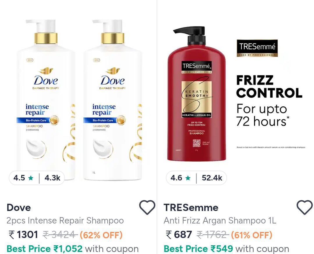 Myntra Dove Tresemme 1l Shampoo Combos At 62 Link Click Here To Join All De