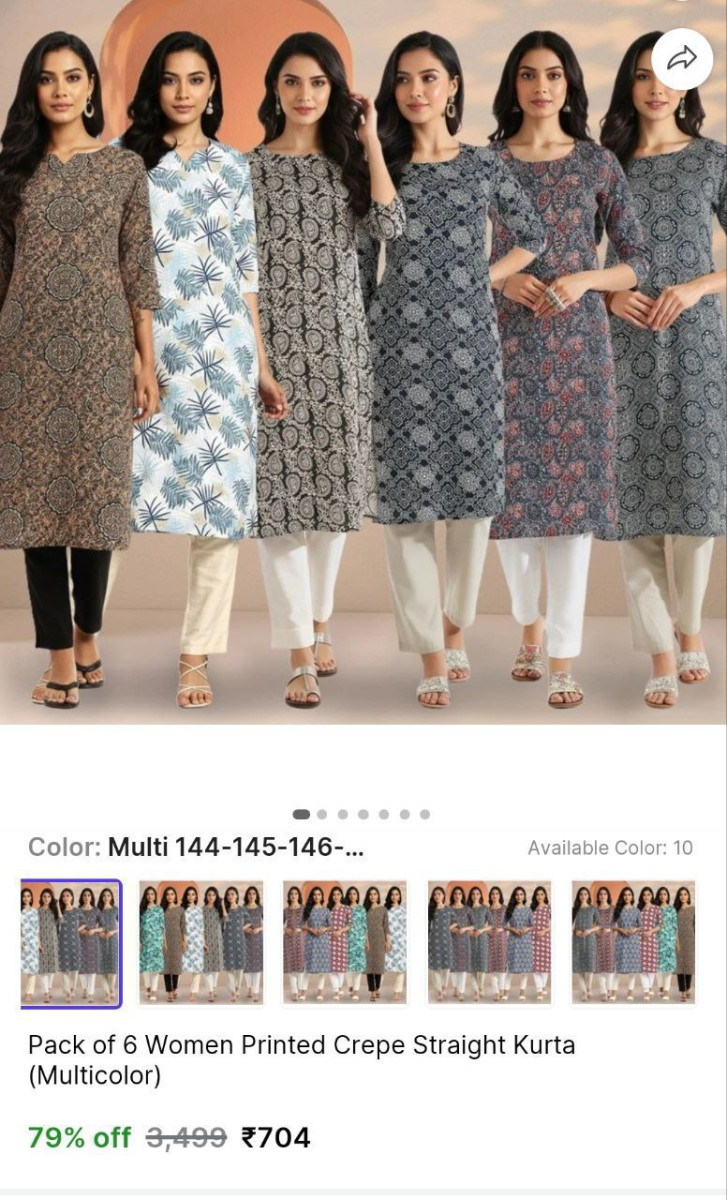Women Printed Kurta Pack Of 6 704