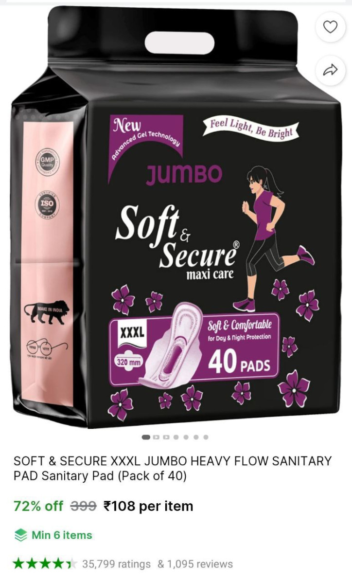 Xxxl Jumbo Sanitary 40 Pads 108 Check Min Buy Quantity