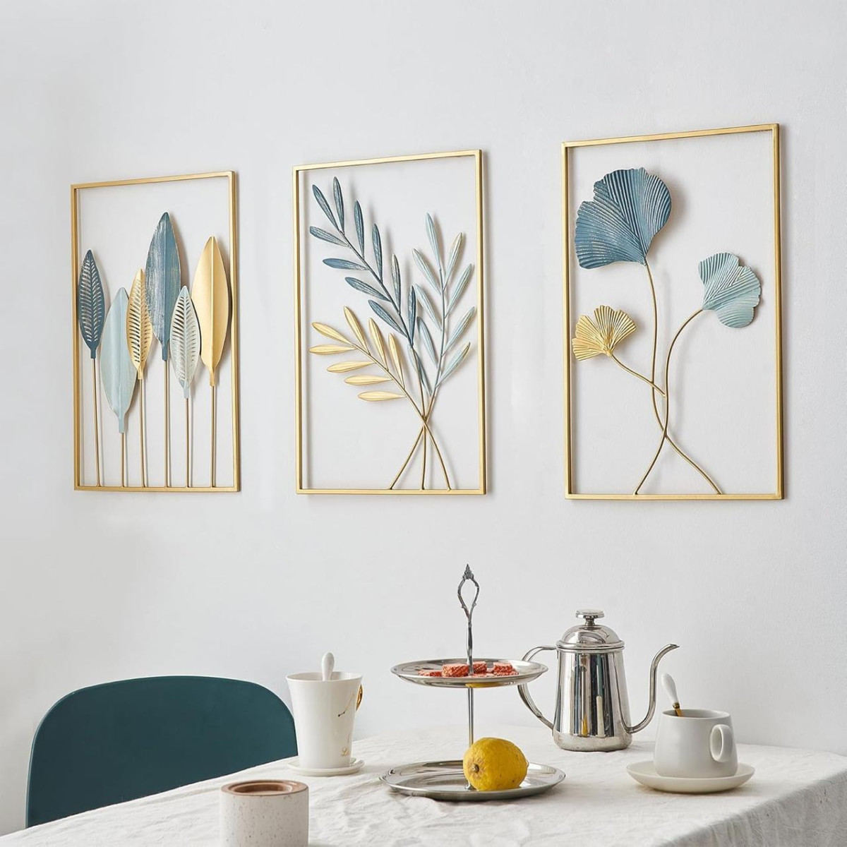 Funterest Gold Leaf Wall Decor Modern Wall Art Home Decor Set Of 3 Metal Wa