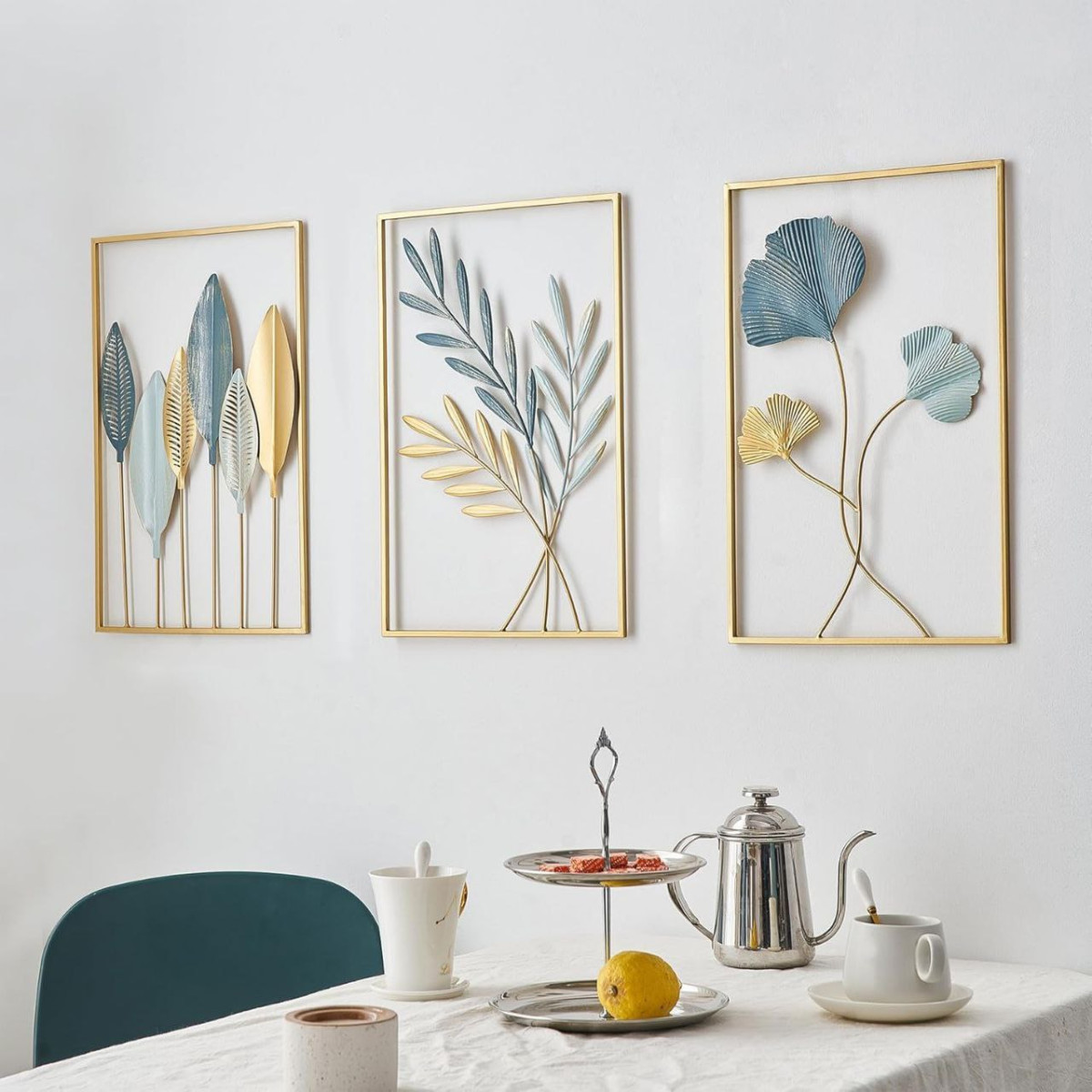 Funterest Gold Leaf Wall Decor Modern Wall Art Home Decor Set Of 3 Metal Wa