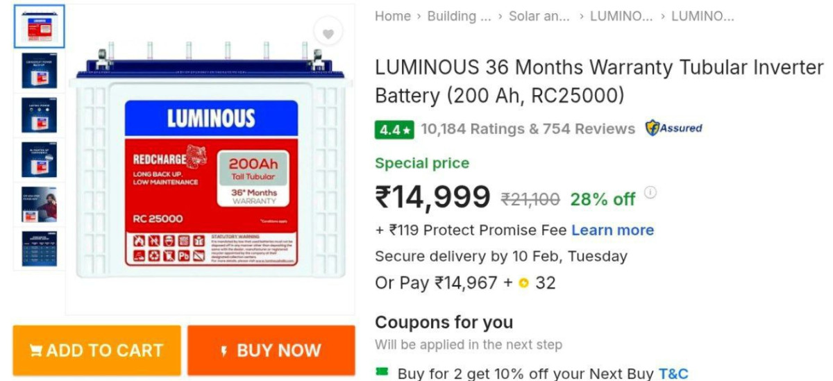 Luminous Inverter Battery 14 999