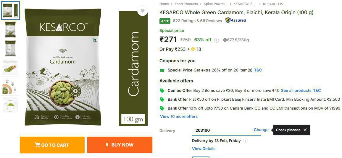 Kesarco Cardamom (elaichi) 100g At 271