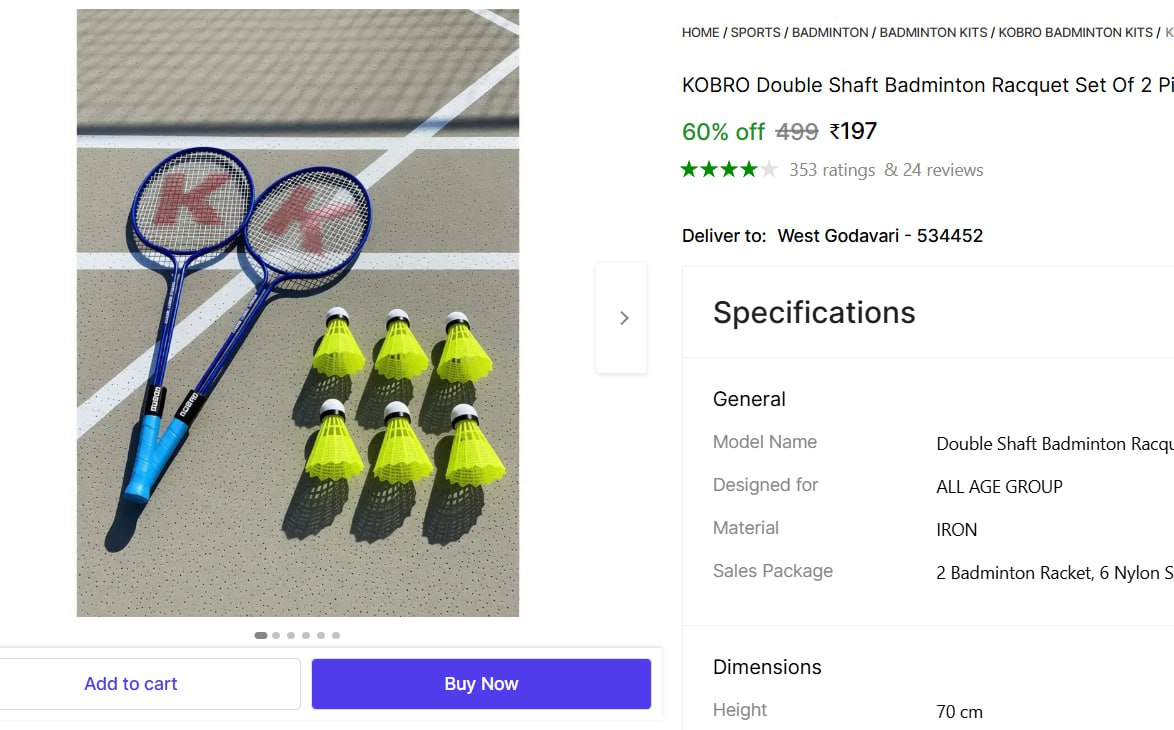 Badminton Kit (2 Racket 6 Cocks) 197