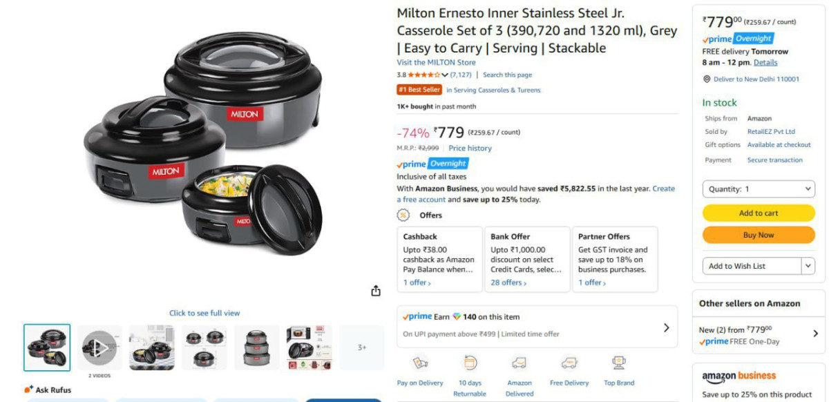 Milton Ernesto Inner Stainless Steel Jr Casserole Set Of 3 779
