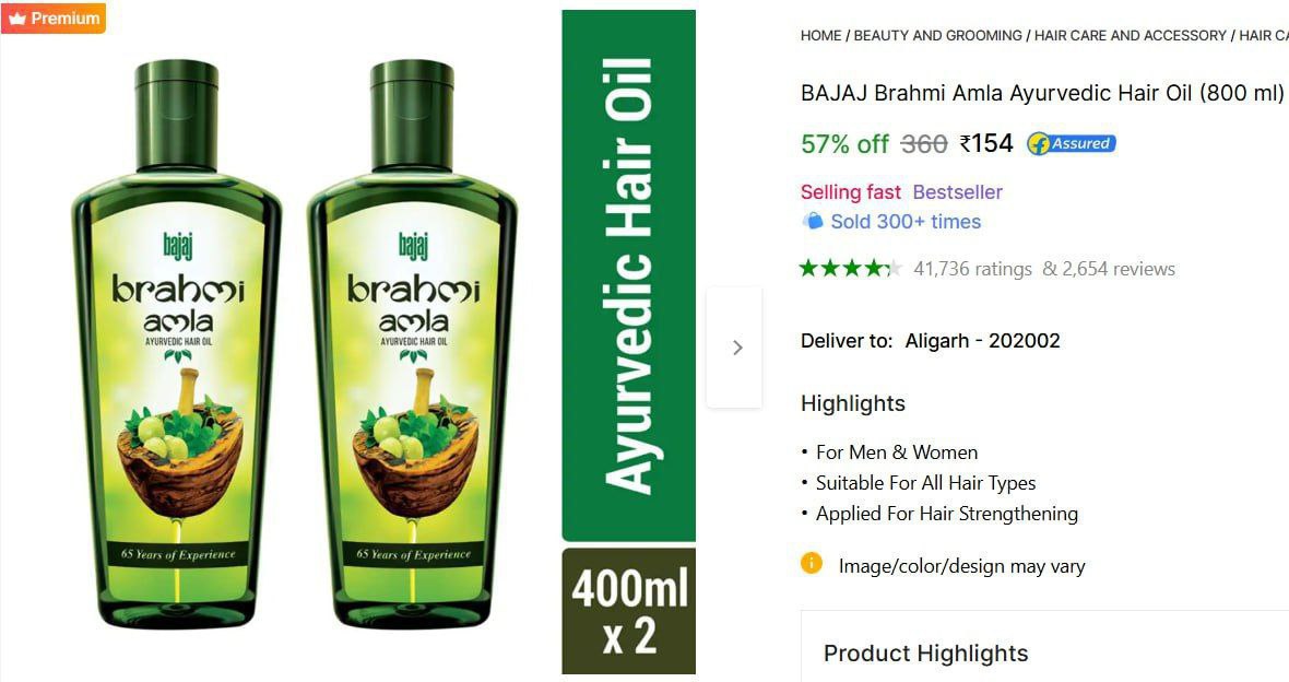 Bajaj Amla Hair Oil (800 Ml) 154