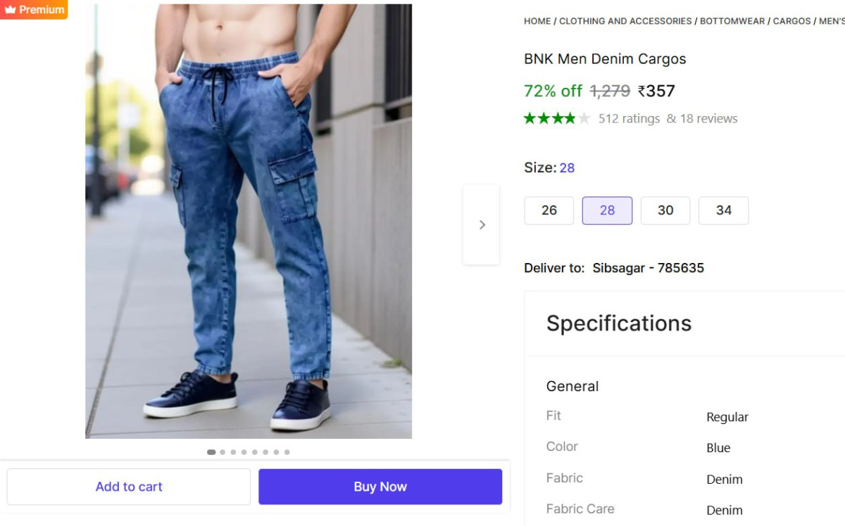 Men Denim Cargos 357