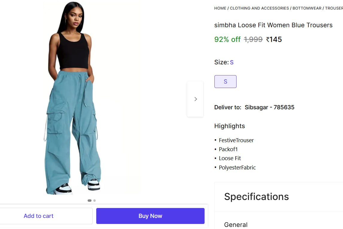 Loose Fit Women Blue Trousers 145