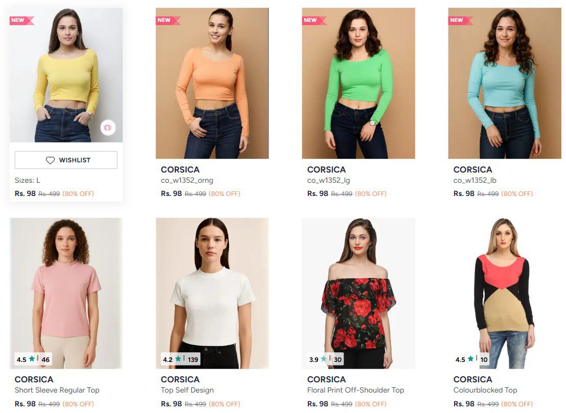 Myntra Corsica Women Tops Starts 98