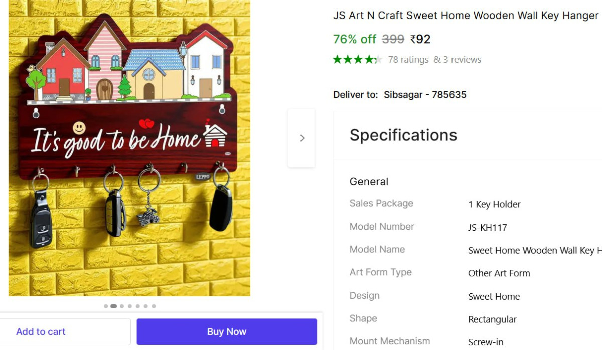 Sweet Home Wood Key Holder (7 Hooks) 92