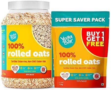 Yogabar 100 Rolled Oats 2kg Combo 1kg Jar 1kg Pouch Gluten- High-fibre Whol