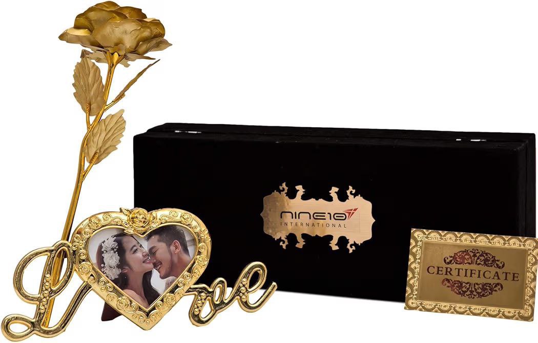 Valentine Gift Set Combo Of Gold Plated Rose With Heart Shaped Photo Frame 