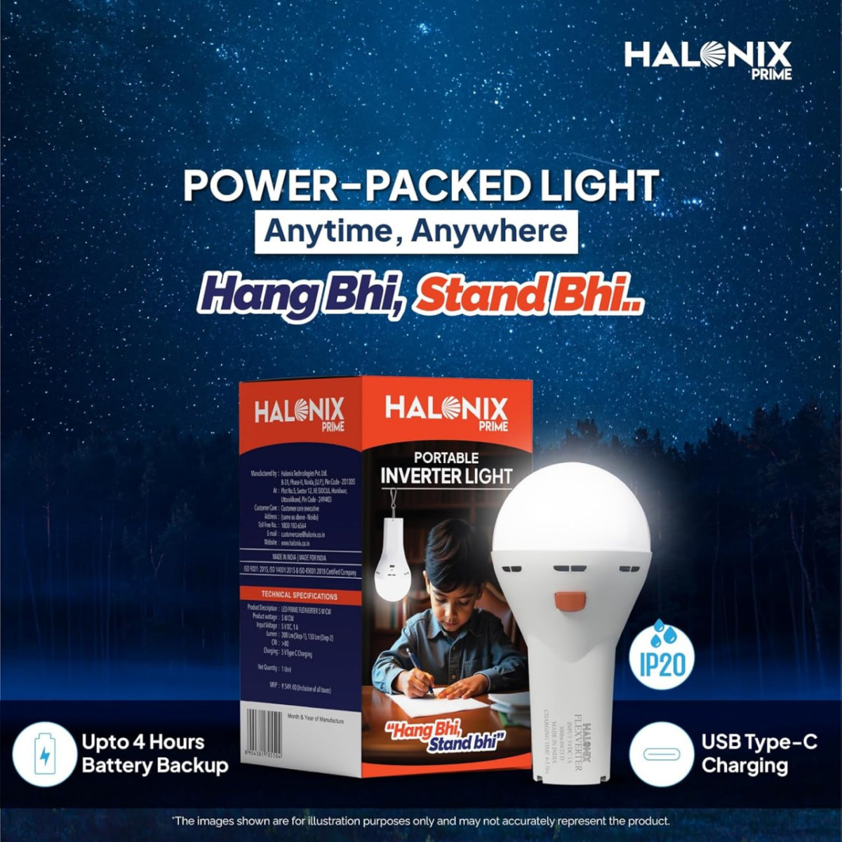Halonix 5w Portable 2-in-1 Emergency Led Torch Bulb 239